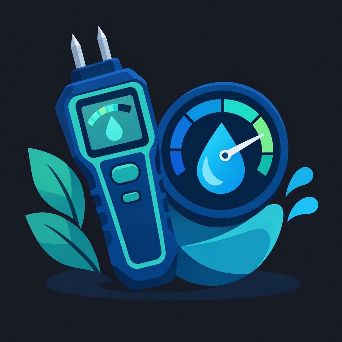 Illustration of a moisture meter and a droplet gauge for a Hermosa Beach, CA home